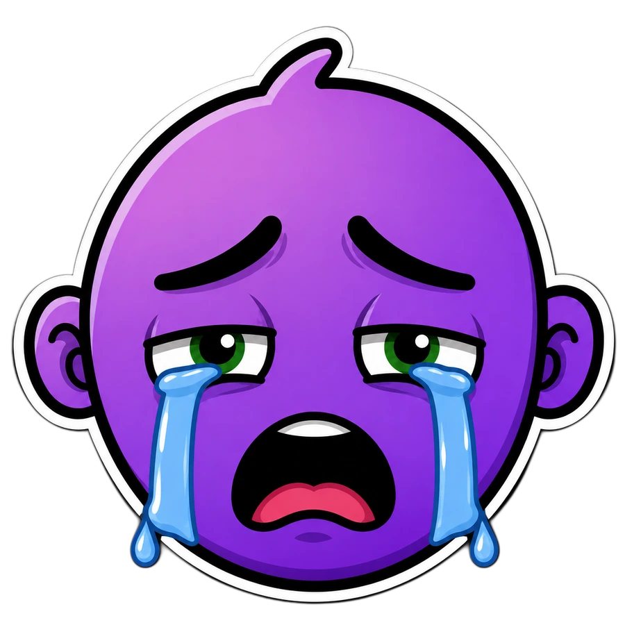 FACE, the floating purple character crying