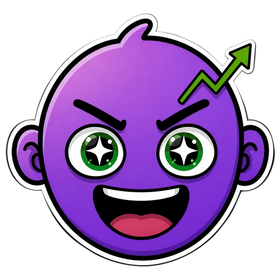 FACE, the floating purple character looking confident and bullish