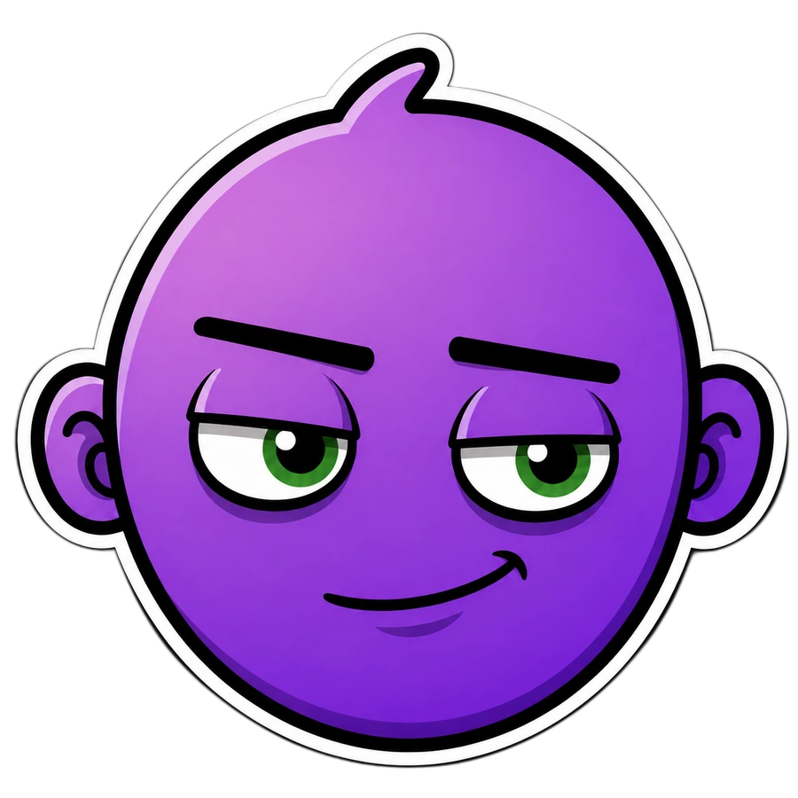 FACE, the floating purple character with a smug half-smile