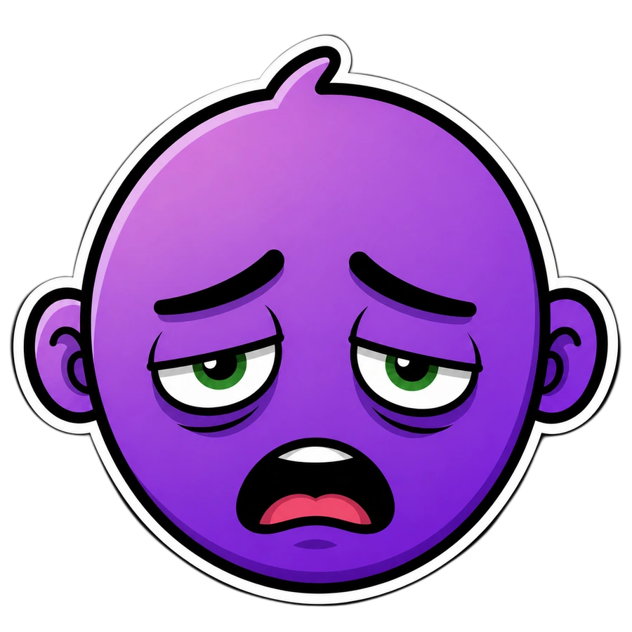 FACE, the floating purple character looking exhausted