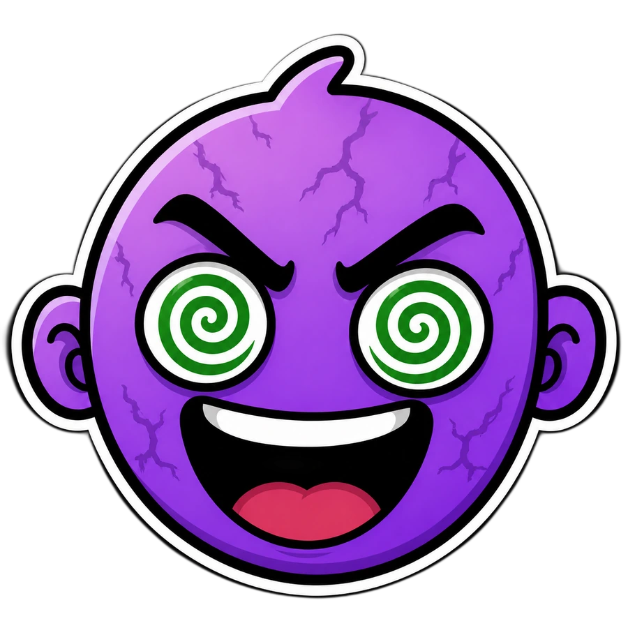 FACE, the floating purple character wide-eyed in full degen mode