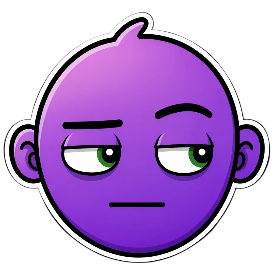 FACE, the floating purple character squinting suspiciously