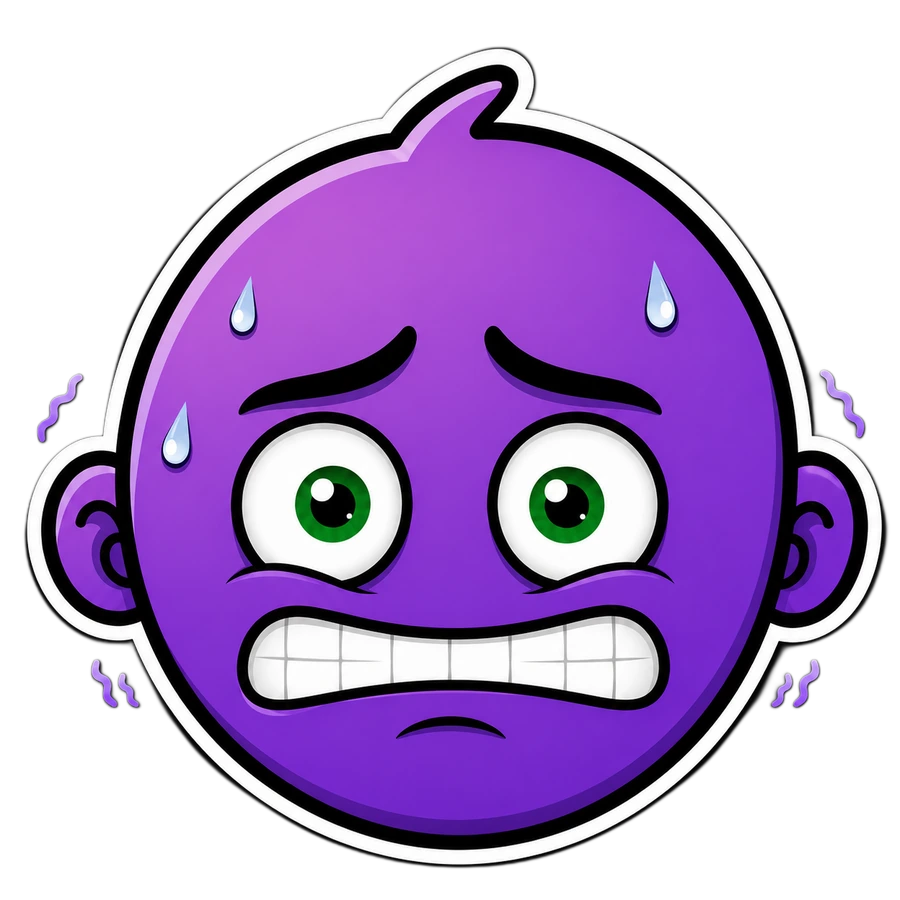 FACE, the floating purple character putting on a brave face