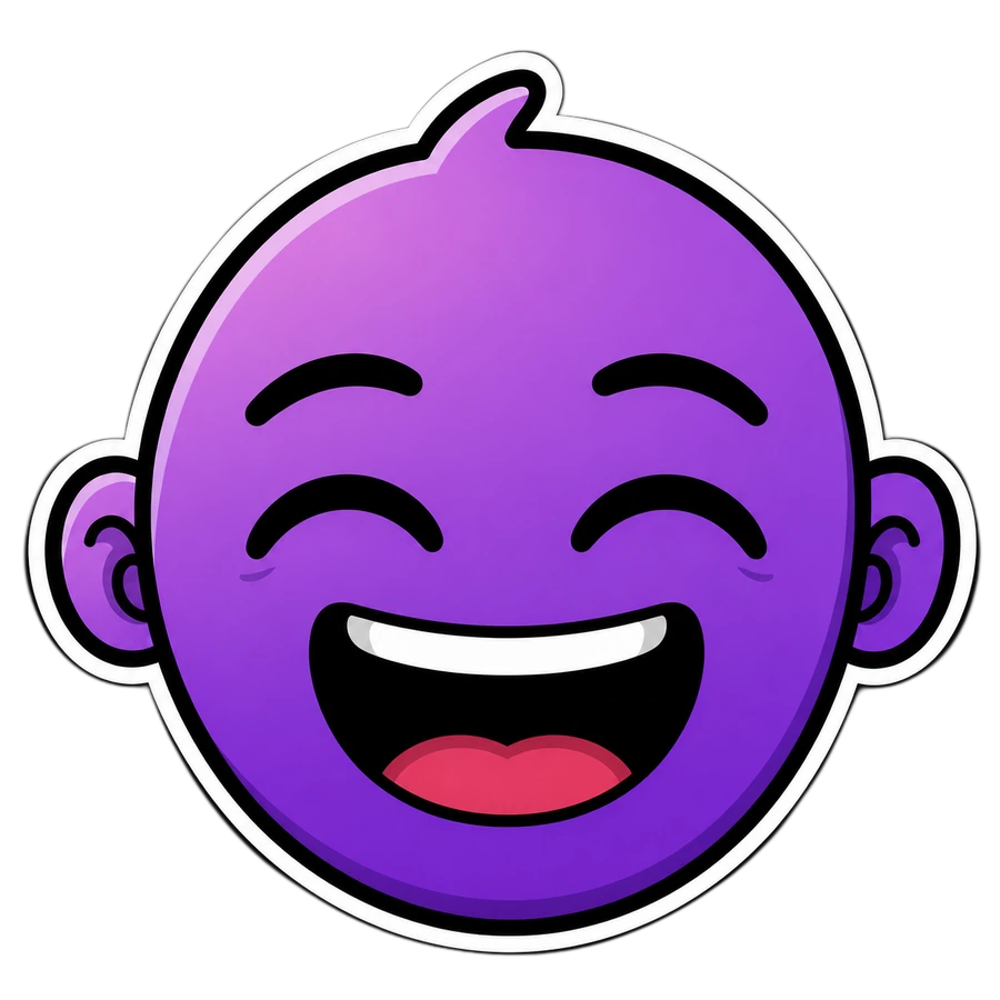 FACE, the floating purple character laughing