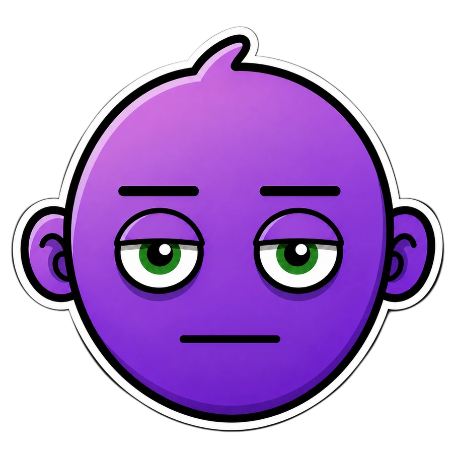 FACE, the floating purple character with a calm neutral expression